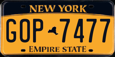 NY license plate GOP7477