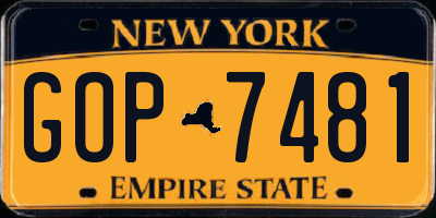 NY license plate GOP7481