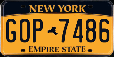 NY license plate GOP7486