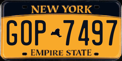 NY license plate GOP7497