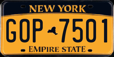 NY license plate GOP7501