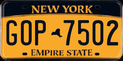 NY license plate GOP7502
