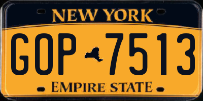 NY license plate GOP7513