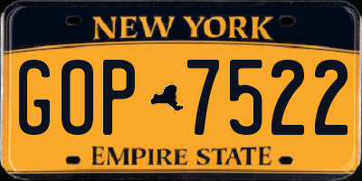 NY license plate GOP7522
