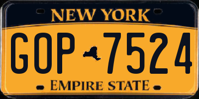 NY license plate GOP7524