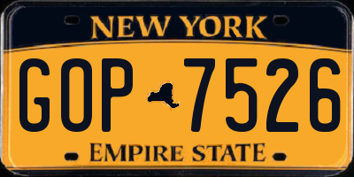 NY license plate GOP7526