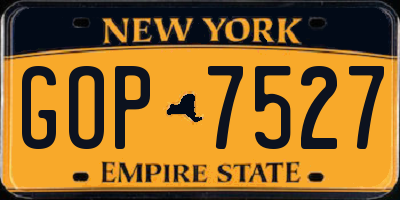 NY license plate GOP7527