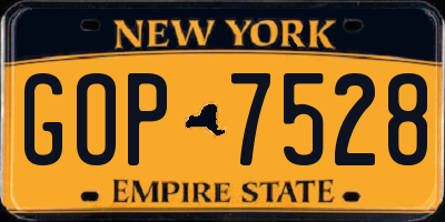 NY license plate GOP7528