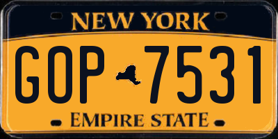 NY license plate GOP7531