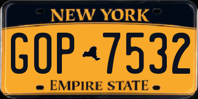 NY license plate GOP7532