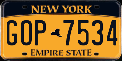 NY license plate GOP7534