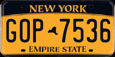 NY license plate GOP7536