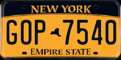 NY license plate GOP7540