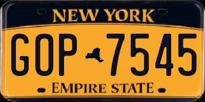 NY license plate GOP7545