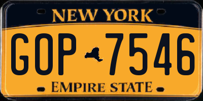 NY license plate GOP7546