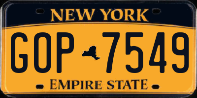 NY license plate GOP7549