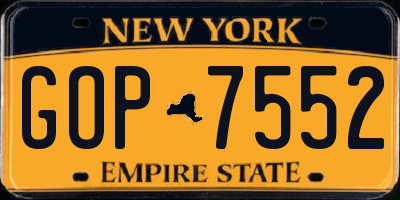 NY license plate GOP7552