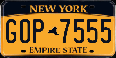 NY license plate GOP7555