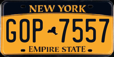 NY license plate GOP7557