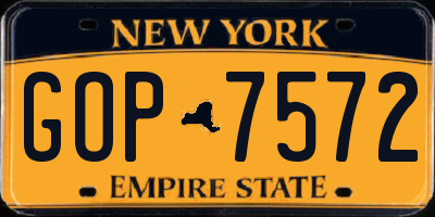 NY license plate GOP7572