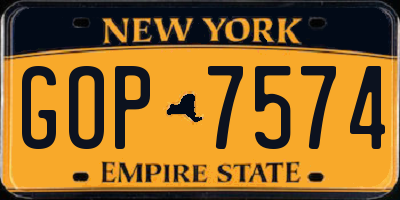 NY license plate GOP7574
