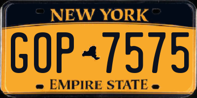 NY license plate GOP7575