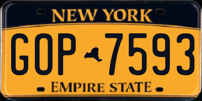 NY license plate GOP7593
