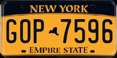 NY license plate GOP7596