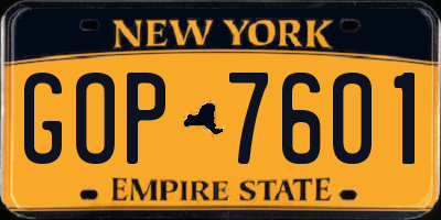 NY license plate GOP7601