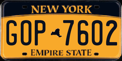 NY license plate GOP7602
