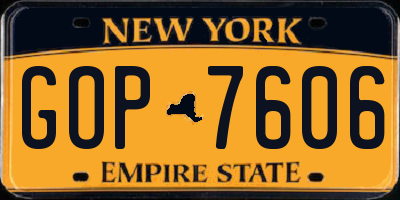 NY license plate GOP7606