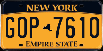 NY license plate GOP7610
