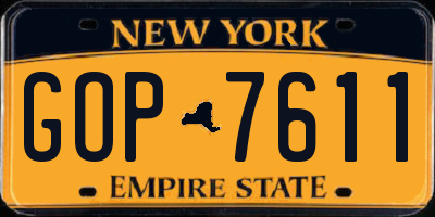 NY license plate GOP7611