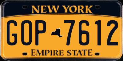 NY license plate GOP7612