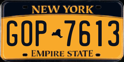 NY license plate GOP7613