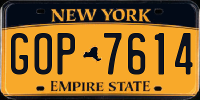 NY license plate GOP7614