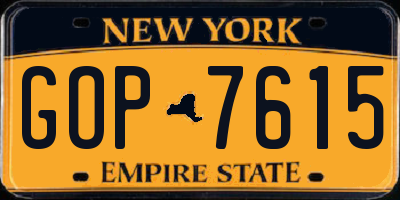 NY license plate GOP7615