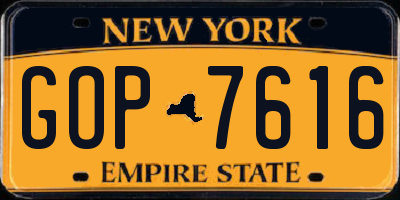 NY license plate GOP7616