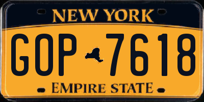 NY license plate GOP7618