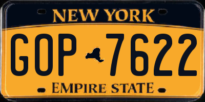 NY license plate GOP7622