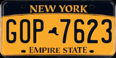 NY license plate GOP7623