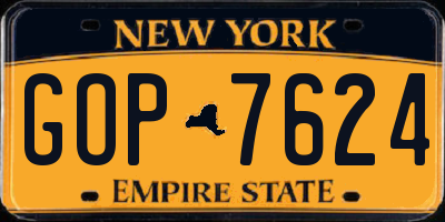 NY license plate GOP7624