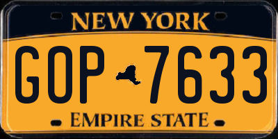 NY license plate GOP7633