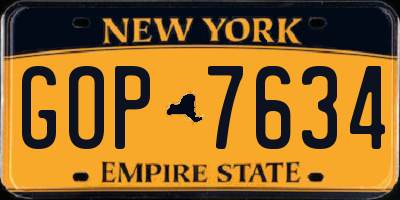 NY license plate GOP7634