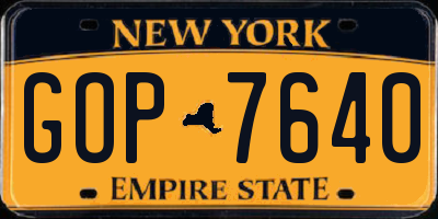 NY license plate GOP7640
