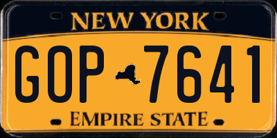 NY license plate GOP7641