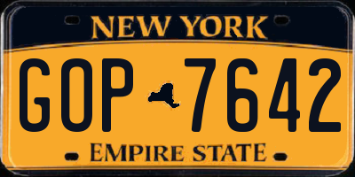 NY license plate GOP7642