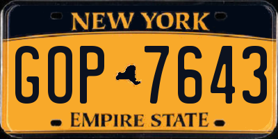 NY license plate GOP7643