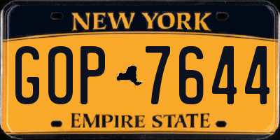 NY license plate GOP7644