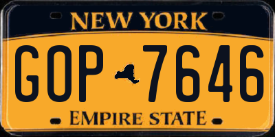 NY license plate GOP7646